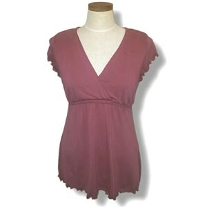 Majamas Easy To Nurse V-Neck Ruffle Trim Empire Waist Babydoll Nursing Top L
